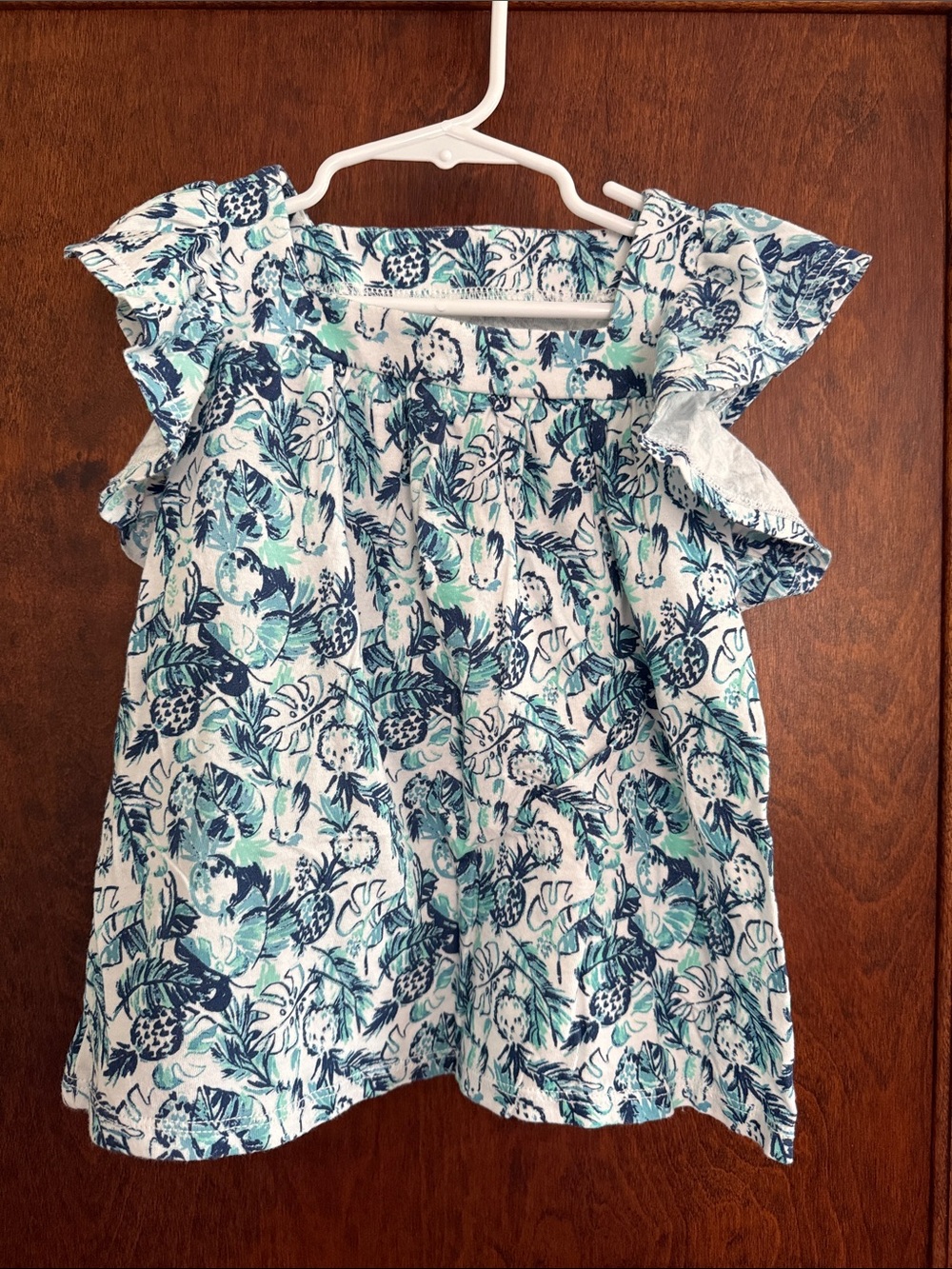 Harper Canyon Blue & White Tropical Flutter Sleeve Top